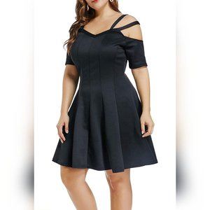 Strappy Cold Shoulder Flared Plus Size Dress